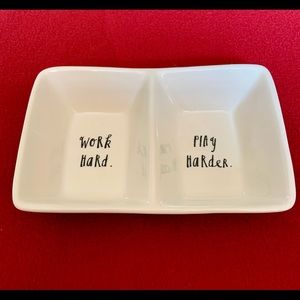 Rae Dunn “work hard play harder” split trinket tray